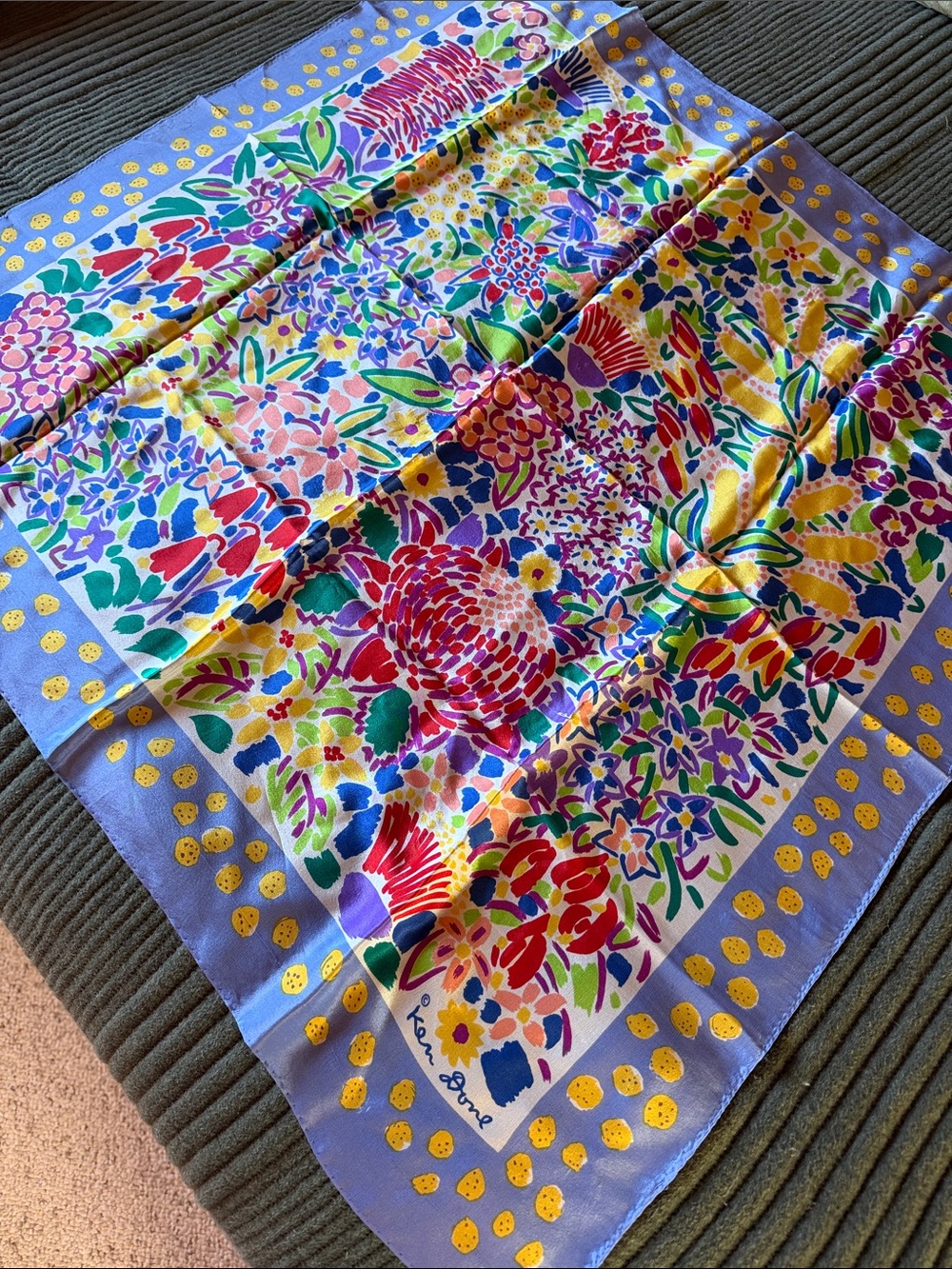 Lavender Floral Multicolor Silk Scarf by Ken Done 30’ x 30”
